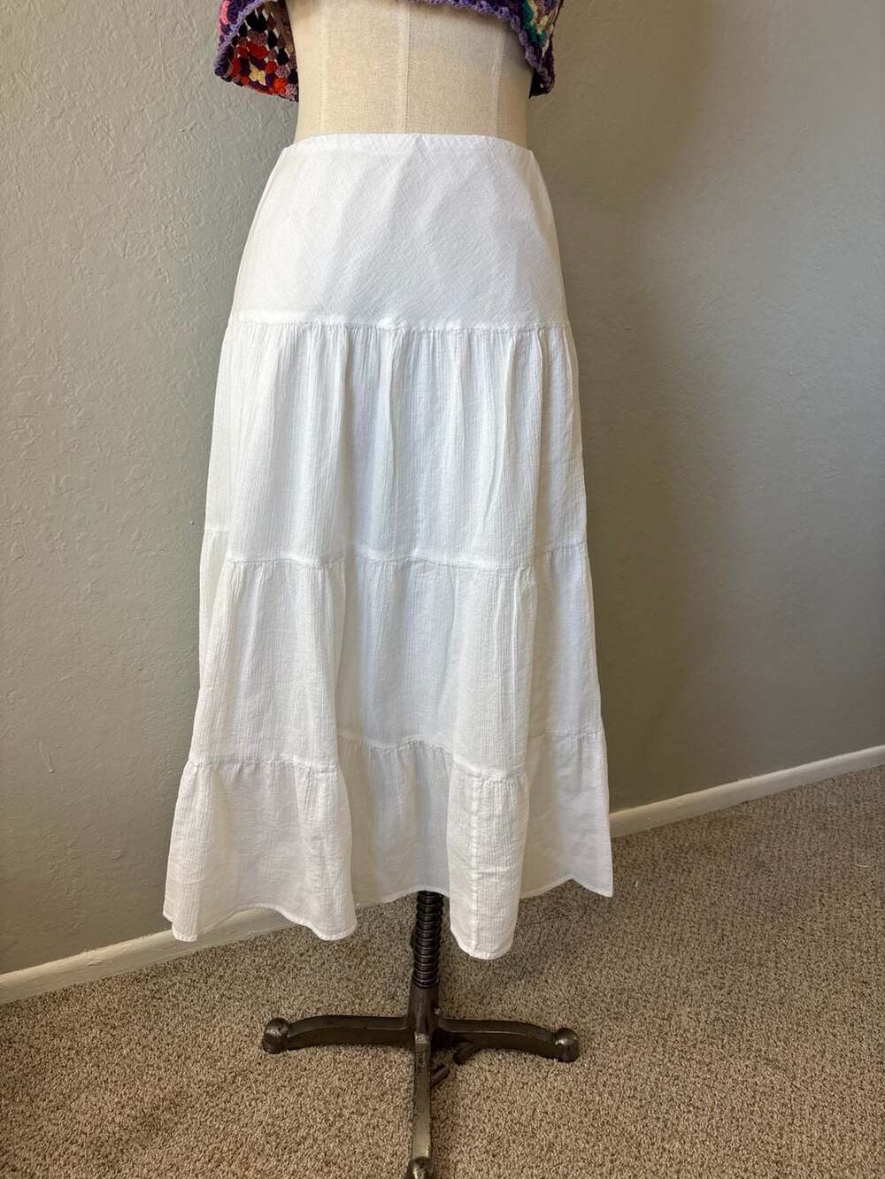 Champs Women's White Crinkle Gauze Tiered Maxi Skirt
